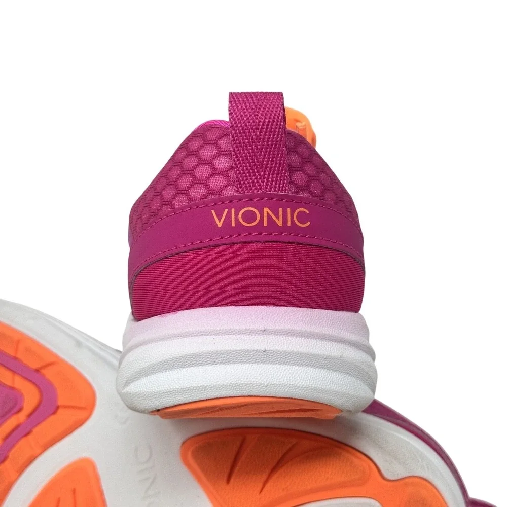 Vionic Walking Shoes Womens Size 7 Wide Pink Orange Mesh Comfort Sneakers